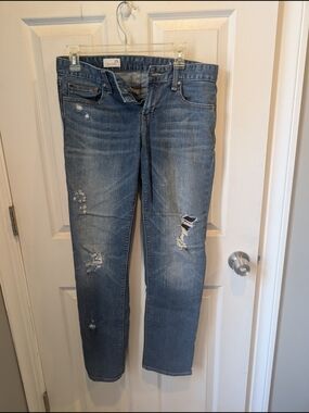 GAP Distressed Straight-Leg Blue Denim Jeans